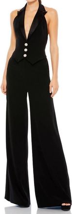 Mac Duggal Tuxedo Halter Jumpsuit In Black