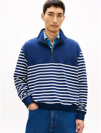 Tommy Hilfiger Mens Stripe Quarter-Zip Sweatshirt - Navy - XXXL