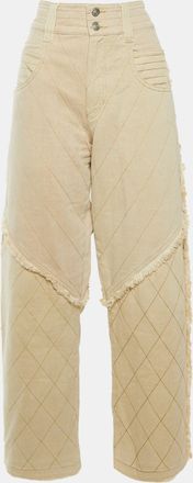 Isabel Marant Ecru Paneled Denim Frayed Wide Leg Shanila Jeans L Waist