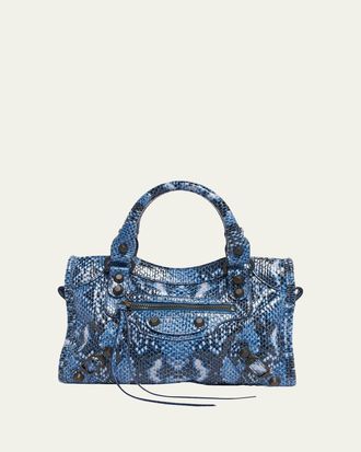 Balenciaga Le City Mini Python-Embossed Leather Top-Handle Bag