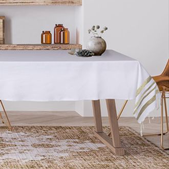 Febronie Mantel algod&oacute;n 150x250 blanco / dorado