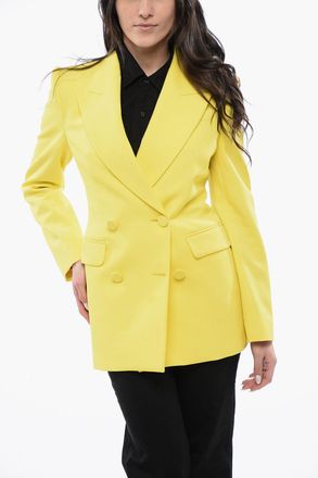 Alexander McQueen Blazer Doppiopetto in Lana con Rever a Lancia e Bottoni Rivestiti Alexander McQueen