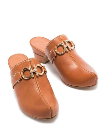 Ferragamo Gancini Logo Leather Mule - Brown