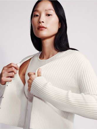 Calvin Klein Womens Cashmere 2-In-1 Cardigan Set - White - XS