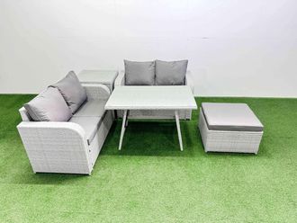 Fimous 5 Seater Outdoor Love Sofa Set Rattan Garden Furniture Sets in Light Grey