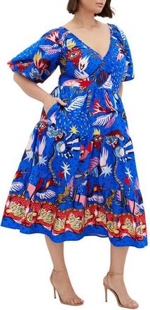 City Chic Simona Mixed Print Midi Dress in Calista at Nordstrom, Size Xxxs