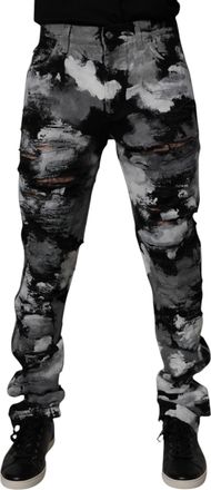 Dolce & Gabbana Mens Multicolor Camouflage Tattered Skinny Denim Jeans Cotton Clothing