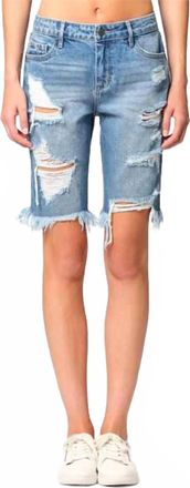 Hidden Jeans High Rise Distress Bermuda Short In Blue
