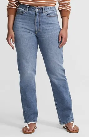 Lands End Denim High Rise Straight Curvy Jeans in Medium Ocean Blue Wash at Nordstrom, Size 12