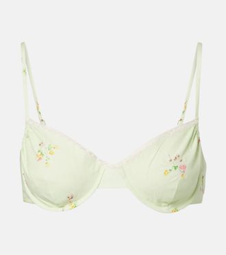 Prada Floral lace-trimmed cotton bra top