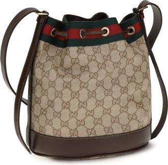 Gucci Womens Mini Bucket Bag Venice Coated Gg Brown Fabric Handbags Hand