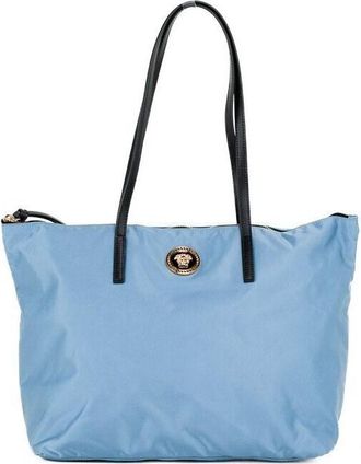 Versace Womens Portuna Medusa Medium Cornflower Blue Nylon Leather Tote Bag Purse