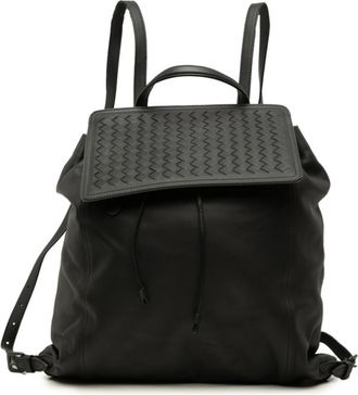 Bottega Veneta Intrecciato Black Leather Backpack (Pre-Owned)