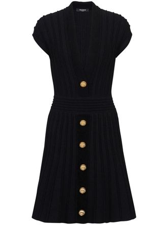 Balmain buttoned velvet mini dress - Black