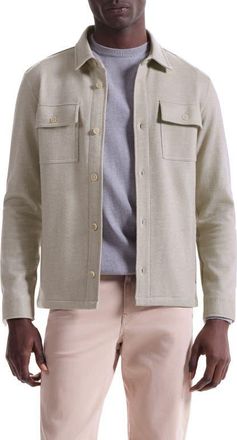 Bugatchi Slub Knit Wool & Cotton Button-Up Shirt Jacket in Cobblestone at Nordstrom, Size Xx-Large