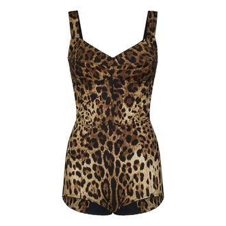 Dolce & Gabbana Leopard Print Silk Bodysuit Topwear - female - Dolce & Gabbana - Full-Body - Brown - XS - Tops