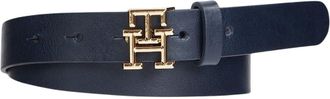 Tommy Hilfiger Womens TH Logo 2.5 Leather Belt, Blue (Space Blue), 29.5 inches