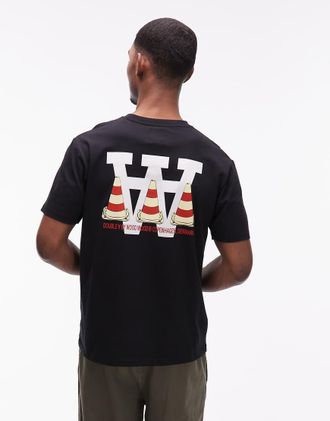 Wood Wood Double A By Wood Wood - Ace - T-shirt in 100% cotone nera con stampa grafica di cono sul retro-Nero