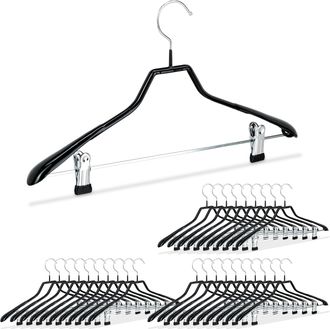 Relaxdays Relaxdays Pack De 30 Perchas Ropa Antideslizantes Con Pinzas, Metal Y Pvc, Negro, 42 Cm