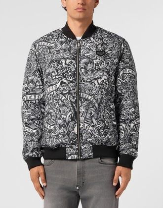Philipp Plein Nylon Bomber All-Over Tattoo Men in Black at Nordstrom, Size Xxx-Large