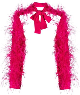 Cult Gaia tie-neck long-sleeved feather jacket - women - Feather/Viscose - L - Pink