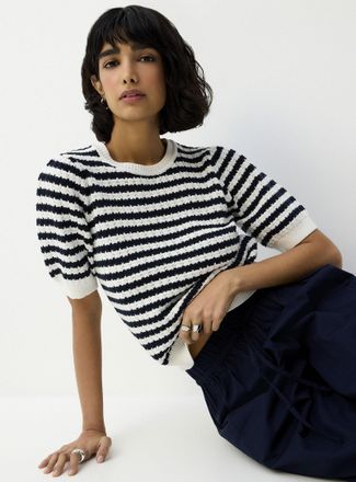 Icone Womens Striped popcorn knit sweater