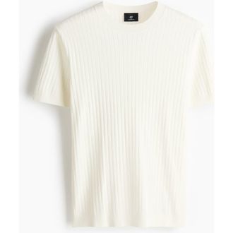 H&M Slim Fit Knitted T-shirt in Cream at Nordstrom, Size Xx-Large