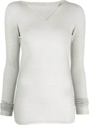 Rick Owens Column Knit Sweater - Dames - V-hals truien - Beige - S - Wol - Truien & Vesten