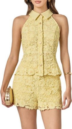 English Factory Floral Lace Sleeveless Button-Up Shirt in Butter Yellow at Nordstrom, Size X-Small