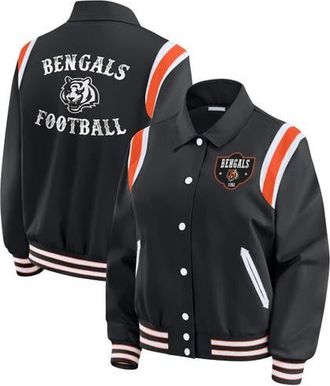 WEAR by Erin Andrews Womens WEAR by Erin Andrews Black Cincinnati Bengals Varsity Lightweight Full-Snap Jacket at Nordstrom, Size Xx-Large