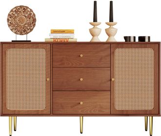 STILVORA C&oacute;moda Con 2 Puertas Y 3 Cajones, Estante Ajustable, Estilo Vintage, En Madera Y Metal, 150&times;40&times;90 Cm, Nogal