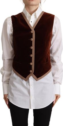 Dolce & Gabbana Womens Velvet Vest Brown Style Cotton - Size EU 40 (Womens)