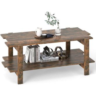 Costway Tavolino da Caff&egrave; a 2 Ripiani, Tavolino Rettangolare da Salotto in Legno con Mensola di Stoccaggio, Ideale per Ufficio e Soggiorno, 115 x 59