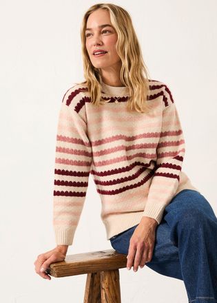 Fat Face FatFace Solange Chalk White Stripe Knitted Crew Jumper
