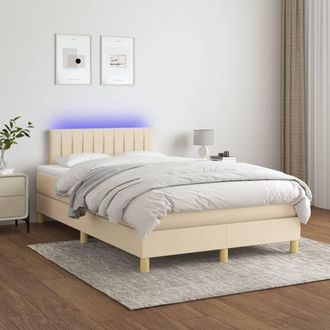 vidaXL Cama Box Spring Con Colch&oacute;n Y Led Tela Crema 120x200 Cm Vidaxl