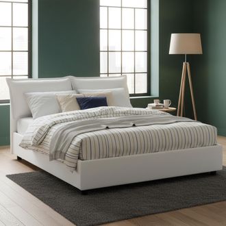 Dmora Dmora - Cama Matrimonial Dmarin, Cama Contenedor Con Revestimiento De Tela, 100% Made In Italy, Apertura Frontal, Con Colch&oacute;n Cm 160x200 Incluido, Bla