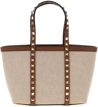 Valentino Garavani Beige Rockstud Small Tote Bag