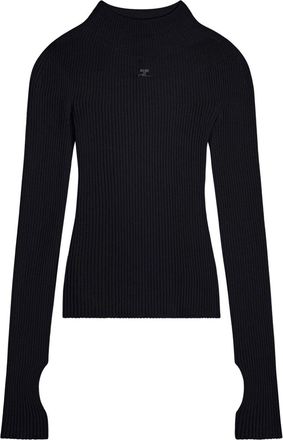 Courr&egrave;ges logo-embroidered ribbed jumper - women - Cotton/Wool - S - Black
