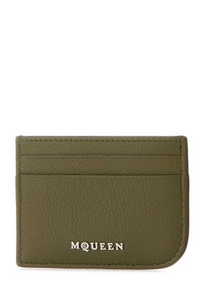 Alexander McQueen Mens Army Green Leather Card Holder Militarysilver Portafogli