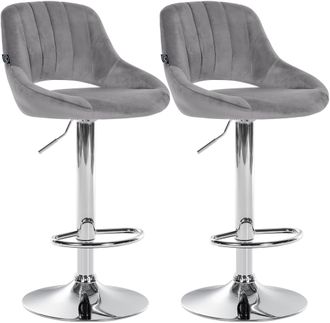 Clp Juego De 2 Taburetes De Bar Milet De Terciopelo Gris Oscuro Metal Cromado