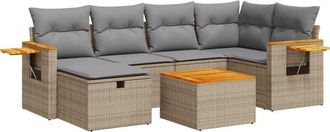 vidaXL Vidaxl - Set Sof&aacute;s De Jard&iacute;n 7 Piezas Y Cojines Rat&aacute;n Sint&eacute;tico Beige