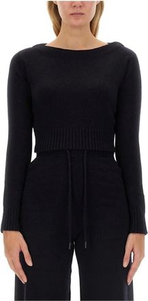 Max Mara Gebreide gestreepte trui - Dames - Ronde hals truien - Blauw - M - Wol - Truien & Vesten