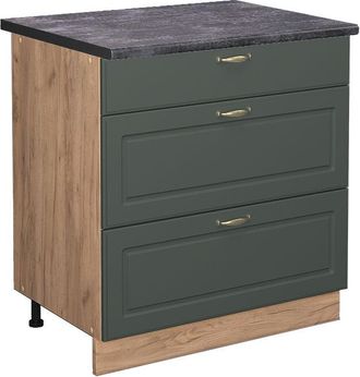 Vicco Mueble Bajo De Cocina Fame-line, Verde Dorado Casa De Campo, 80 Cm Con 3 Cajones, Et Antracita