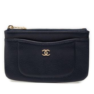 Chanel Navy Leather Coin Purse/Coin Case (Pre-Owned)