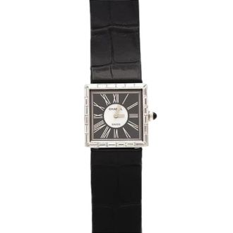 Chanel Pre-owned Mademoiselle White Gold Quartz - Dames - Vintage Horloges - Zwart - ONE Size - Leer - Vintage
