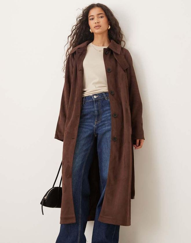 Asos Trench in camoscio sintetico color cioccolato con collo a