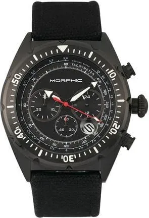 Morphic M53 Series Chronograph Fiber-Weaved Leather-Band Watch w/Date in Black at Nordstrom
