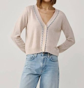 Autumn Cashmere V-Neck Cardigan With Tubular Lacing In Basket Combo