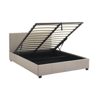 Sweeek Cama con somier abatible y cabecero, 140x190cm, beige