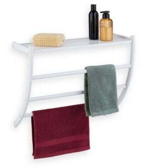 OEM Toallero De Pared, Alto X Ancho X Profundidad: 44 X 56,5 X 23 Cm, Estante Y 3 Barras, Soporte Para Toallas De Ba&ntilde;o, Blanco